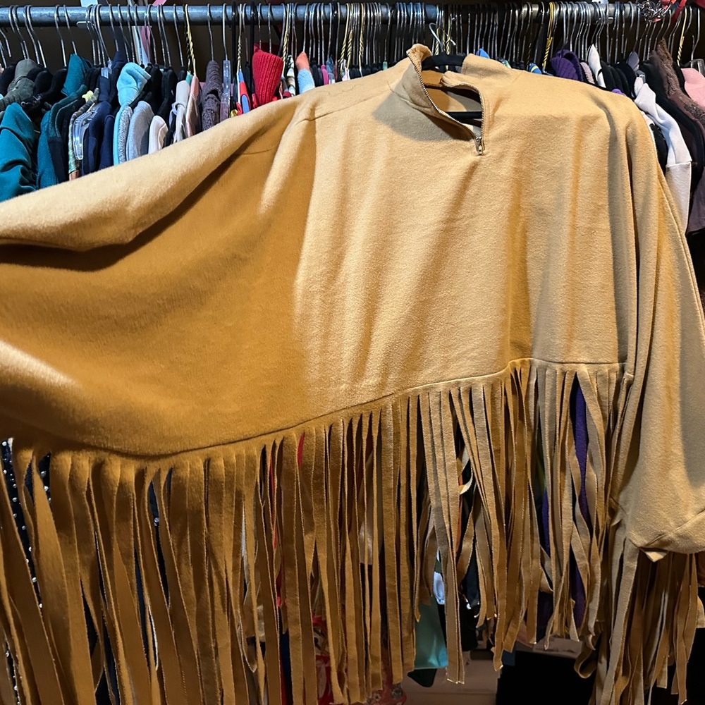 Fringe poncho, gold hardware extra large